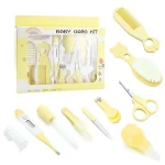 Ensemble de soins bébé 10 pièces thermomètre brosse à cheveux ciseaux aspirateur nasal accessoires completsปลอด PVC design moderne couleurs pastel idéal pour bébé 02 ans