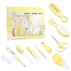 Ensemble de soins bébé 10 pièces thermomètre brosse à cheveux ciseaux aspirateur nasal accessoires completsปลอด PVC design moderne couleurs pastel idéal pour bébé 02 ans Ensemble de soins bébé 10 pièces thermomètre brosse à cheveux ciseaux aspirateur nasal accessoires completsปลอด PVC design moderne couleurs pastel idéal pour bébé 02 ans