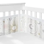 Protection de lit pour bébé parechocs de berceau en maille respirante design étoiles et lunes 2 pièces blanc et gris pour nouveauné et enfant