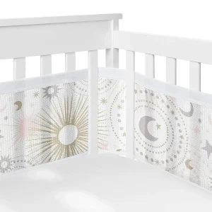 Protection de lit pour bébé parechocs de berceau en maille respirante design étoiles et lunes 2 pièces blanc et gris pour nouveauné et enfant