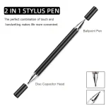 Stylo universel 2en1 pour smartphone tablette écran tactile ballpoint et stylet design moderne métal et plastique noir avec accents argent portable et durable