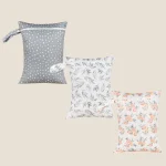 Sac à couches bébé PUL recyclé 3 pièces motifs mignons fermeture éclair sac de rangement pratique écoresponsable style moderne 26x36cm