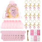 12 ensembles cadeaux baby shower fille garçon porteclés déco sacs organza étiquettes remerciement pink