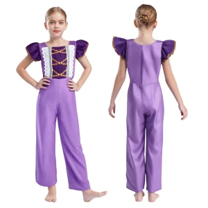 Costume princesse Halloween pour fille robe cosplay manches courtes taille haute body une pièce déguisement fête enfant style puffed sleeves couleur violet Costume princesse Halloween pour fille robe cosplay manches courtes taille haute body une pièce déguisement fête enfant style puffed sleeves couleur violet