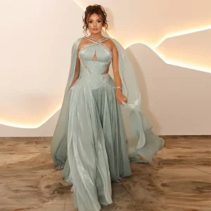 Robe de soirée style casquette mousseline de soie perlée brillante ligne A longueur au sol robe de bal formelle élégance intemporelle