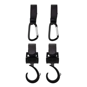 Ensemble crochets poussette nylon métal noir 2 sangles mousquetons résistant durable accessoires bébé rangement sécurisé