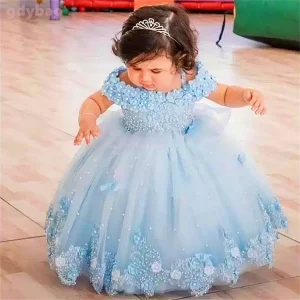 Robe en dentelle avec perles et papillons pour bébé fille tenue de fête pour premier anniversaire  Picture color