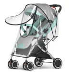 Poussette bébé pliable légere avec canopy gris et turquoise design moderne matériau métal et polyester protection transparente antipluie et antisoleil idéale pour ville