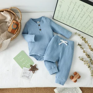 Ensemble vêtements bébé coton côtelé 2 pièces body et pantalon longue manche SNUF 01 ans printemps automne