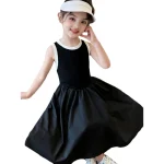 Robe d&rsquo;été dos nu pour filles vêtements sans manches vêtements décontractés pour enfants de 2 à 8 ans robe cool et tendance en coton couleur noire