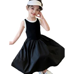 Robe d’été dos nu pour filles vêtements sans manches vêtements décontractés pour enfants de 2 à 8 ans robe cool et tendance en coton couleur noire Robe d’été dos nu pour filles vêtements sans manches vêtements décontractés pour enfants de 2 à 8 ans robe cool et tendance en coton couleur noire