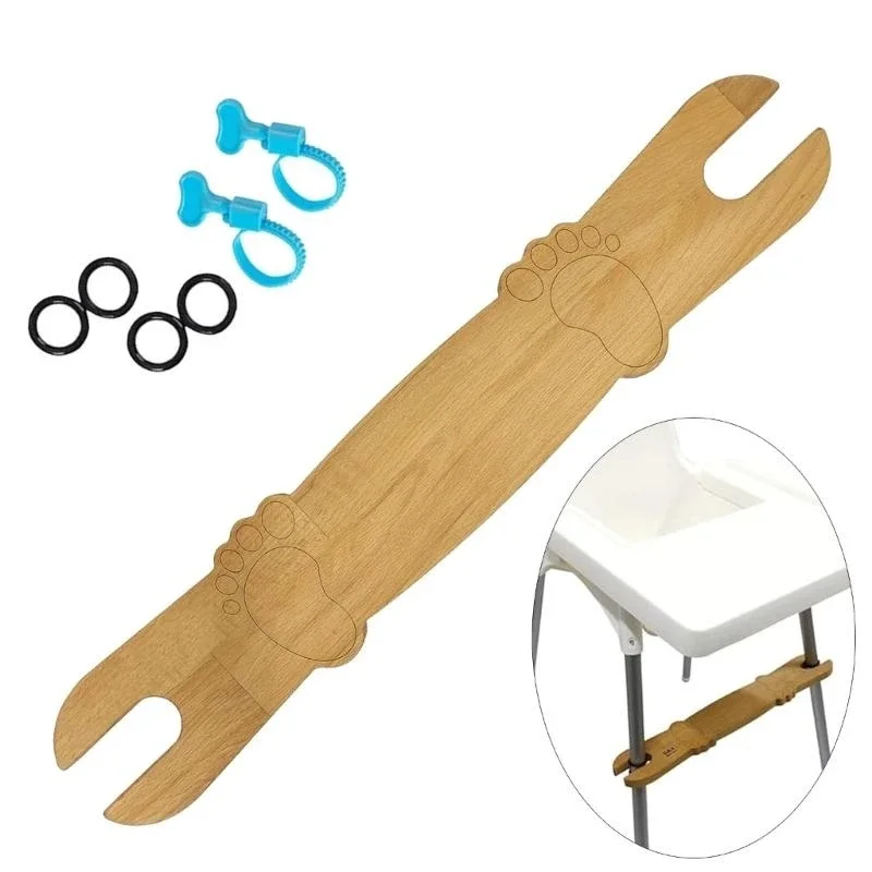 Reposepieds en bois pour chaise haute bébé universel ajustable en bambou anneaux en caoutchouc clips plastique design moderne sécurité optimale