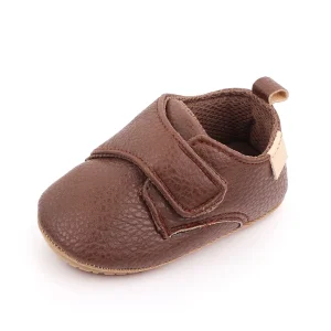 Chaussures bébé en cuir synthétique semelle caoutchouc antiglissante fermeture Velcro dark brown premiers pas confort sécurité