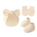 Ensemble bébé 3 pièces bonnet gants chaussettes coton nouveauné style européen minimaliste beige 06M