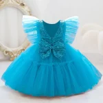 Robe Tutu Princesse Bébé Fille Fête Anniversaire Baptême Robe Fétée Tulle Sequins Élégante Occasion Spéciale