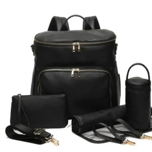 Sac à couches en cuir PU, sac à dos de grande capacité, sac de transport de voyage, sac de maternité, organisateur de poussette, sacs à langer – Black Sac à couches en cuir PU, sac à dos de grande capacité, sac de transport de voyage, sac de maternité, organisateur de poussette, sacs à langer – Black