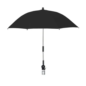 Parasol universel avec clip rotatif 360° protection UV poussette chaise de plage extérieur design moderne couleur noire matériaux résistants