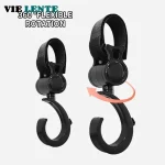 Crochet rotatif universel pour poussette suspension flexible 360° matériaux plastique noir sécurisé et durable accessoire bébé