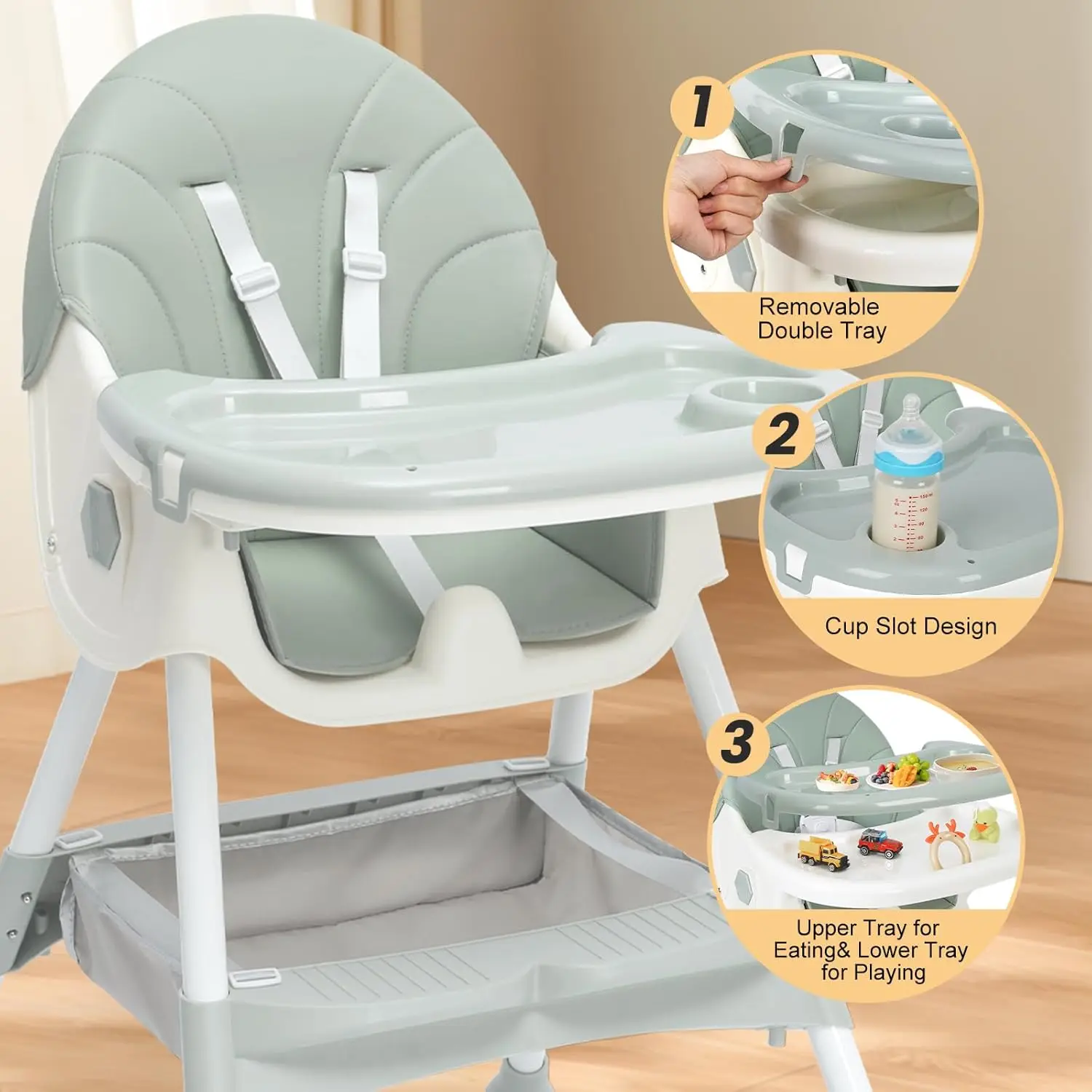 Chaise haute ajustable pour bébé plateau amovible siège rembourré design moderne idéale pour repas et activités enfants
