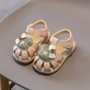 Sandales enfants été 2025 cuir synthétique semelle antidérapante décoration cœur beige/vert 13 ans sandales plage fille style moderne