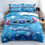 Ensemble literie Stitch et Lilo pour enfants housse de couette et taies d&rsquo;oreiller design Disney chambre d&rsquo;enfant cadeau anniversaire soft confortable sécurité