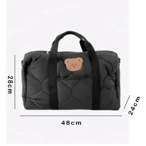 Sac de maman noir grande capacité sac à couches fourretout voyage style minimaliste design moderne facile transport idéal quotidien hiver patch ours mignon