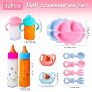 Accessoires pour poupée bébé ensemble alimentation et allaitement 12 pièces jouets éducatifs pour enfants simulation soins poupées jouets en plastique_bleu_rose Accessoires pour poupée bébé ensemble alimentation et allaitement 12 pièces jouets éducatifs pour enfants simulation soins poupées jouets en plastique_bleu_rose