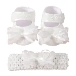 Chaussures bébé fille dentelle satin nœud élastique antidérapant occasion spéciale 01 ans blanc