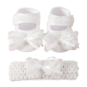Chaussures bébé fille dentelle satin nœud élastique antidérapant occasion spéciale 01 ans blanc