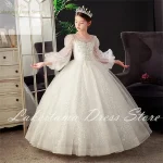 Robe de soirée princesse pour filles longue dentelle perles mariage fête robe historique classique blanc enfants