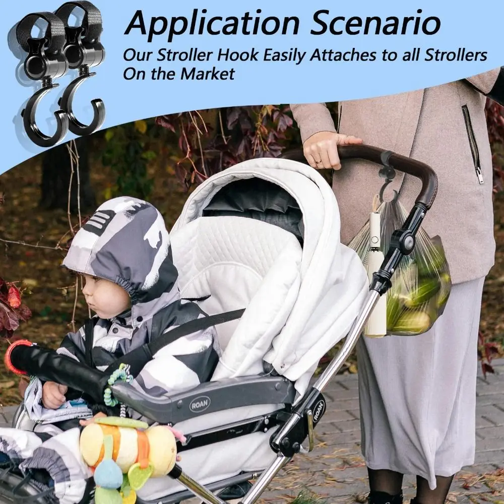 Grand crochet rotatif 360° pour poussette cintre polyvalent durable accessoire bébé en plastique noir 10×5 cm
