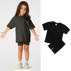Tshirt manches courtes et leggings assortis pour enfants ensemble en coton et spandex style mignon 2 pièces 713 ans été maman et moi facile à porter