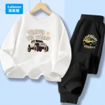 Ensemble vêtements enfants sweatshirt manches longues pantalon jogging 2 pièces motif voiture toutterrain style sport printempsautomne Loloccee