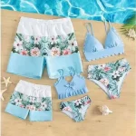 Ensembles de maillots de bain assortis pour famille plage été bébé maman papa enfants maillot de bain bikini short style tropical polyester nylon qualité premium