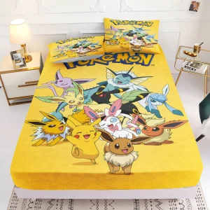 Parure de lit Pokémon Pikachu housse de lit 100% polyester 2 pièces design 3D couleurs vives chambre enfant fans de Pokémon style ludique qualité premium