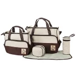 Ensemble sacs de voyage parent enfant sac à dos multifonctionnel grande capacité 5 pièces style moderne tissu polyester motif pois beige brun piquenique sorties bébé