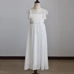 Robe demoiselle d&rsquo;honneur longue blanche pour enfant mariage spectacle 710 ans dentelle satin confortable élégante occasion spéciale