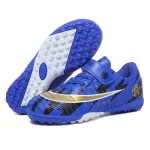 Chaussures de Football Enfants Design Sportif_bleu Confort Sécurité_adaptées aux Terrains Synthétiques ou Salle