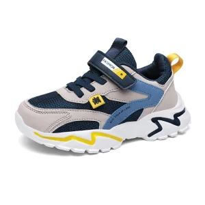 Chaussures de sport en cuir pour enfants baskets respirantes confortables style décontracté sécurité renforcée adaptées aux activités extérieures garçons filles couleur bleu foncé