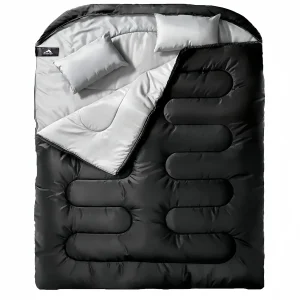 Sac de couchage double adulte en polyester coton noir intérieur gris camping extérieur confortable durable Sac de couchage double adulte en polyester coton noir intérieur gris camping extérieur confortable durable