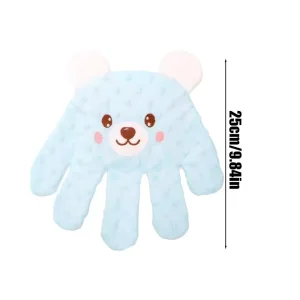 Gant de bain bébé en forme de main d&rsquo;ours tissu doux design cartoon hygiène cadeau original 25 cm bleu ciel mignon