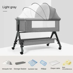 Berceau multifonctionnel pliable avec moustiquaire roulettes et hauteur adjustable gris clair  Easy Poussette