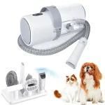 Kit de toilettage pour chien pour animaux de compagnie, comprend 4 peignes de tondeuse à cheveux, 2,5 l, aspirateur et 5 outils de toilettage pour animaux de compagnie – White-gray