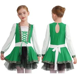 Costume de danse folklorique pour filles robe Renaissance verte manches longues tulle noir corsage à lacets fêtes traditionnelles enfants 713 ans Costume de danse folklorique pour filles robe Renaissance verte manches longues tulle noir corsage à lacets fêtes traditionnelles enfants 713 ans
