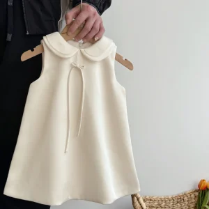 Robe d&rsquo;anniversaire princesse pour filles jupe été 2023 robe satinée sans manches style mignon 46 ans couleurabricot