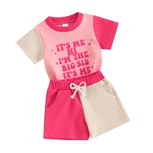 Ensemble frère sœur Tshirt manches courtes lettres imprimées Short contrasté vêtements bébé garçon fille mode enfant sécurité confort Ensemble frère sœur Tshirt manches courtes lettres imprimées Short contrasté vêtements bébé garçon fille mode enfant sécurité confort