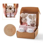 Set cadeau bébé lapins peluches chaussettes boîte cadeau bain douche doudou accessoires naissance bébé fille garçon 03 ans