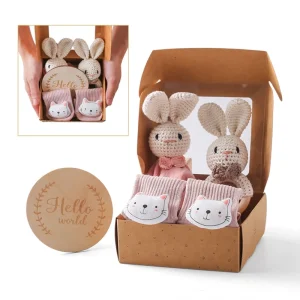 Set cadeau bébé lapins peluches chaussettes boîte cadeau bain douche doudou accessoires naissance bébé fille garçon 03 ans
