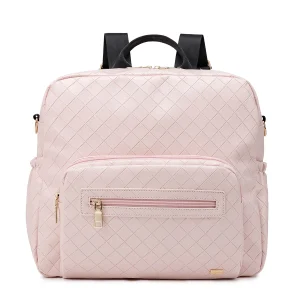 Soboba sac à langer waterproof pour bébé multifonctionnel moderne design losange rose pâle sac à dos poussette portage pratique maternité cadeau maman