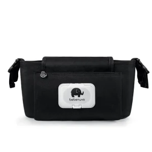 Sac de poussette imperméable Bebenuevo sac à langer organizateur style moderne couleur noire logo éléphant grande capacité fermeture éclair tissu nylon polyester sac suspendu chariot bébé accessoire maternité